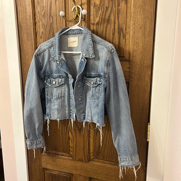 Lucky Brand Cut-Off Trucker Distressed Blue Jean Denim Jacket Women’s Size Large - Picture 5 of 9